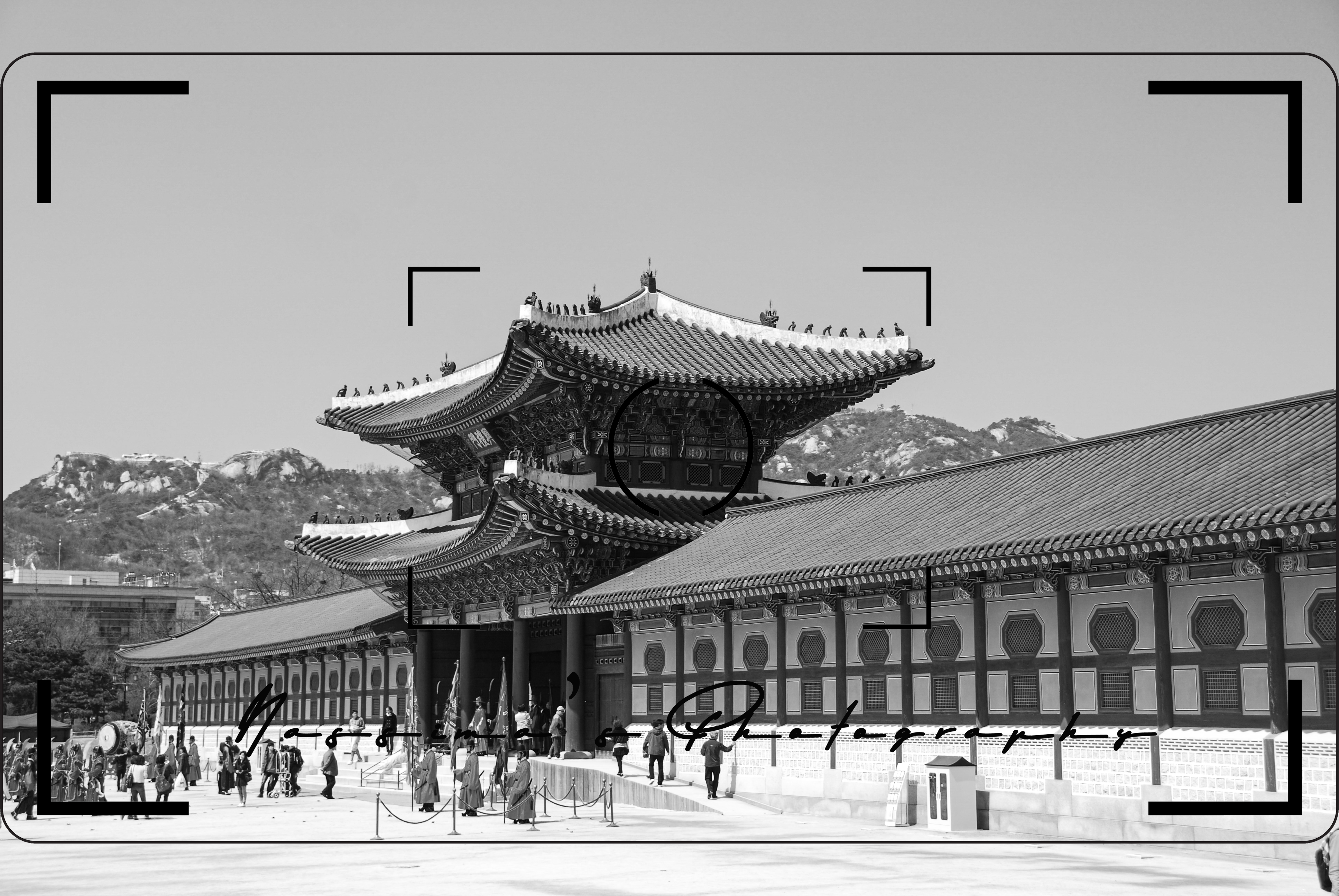 View on Gyeongbokgung palace in Seoul from the ticket counter